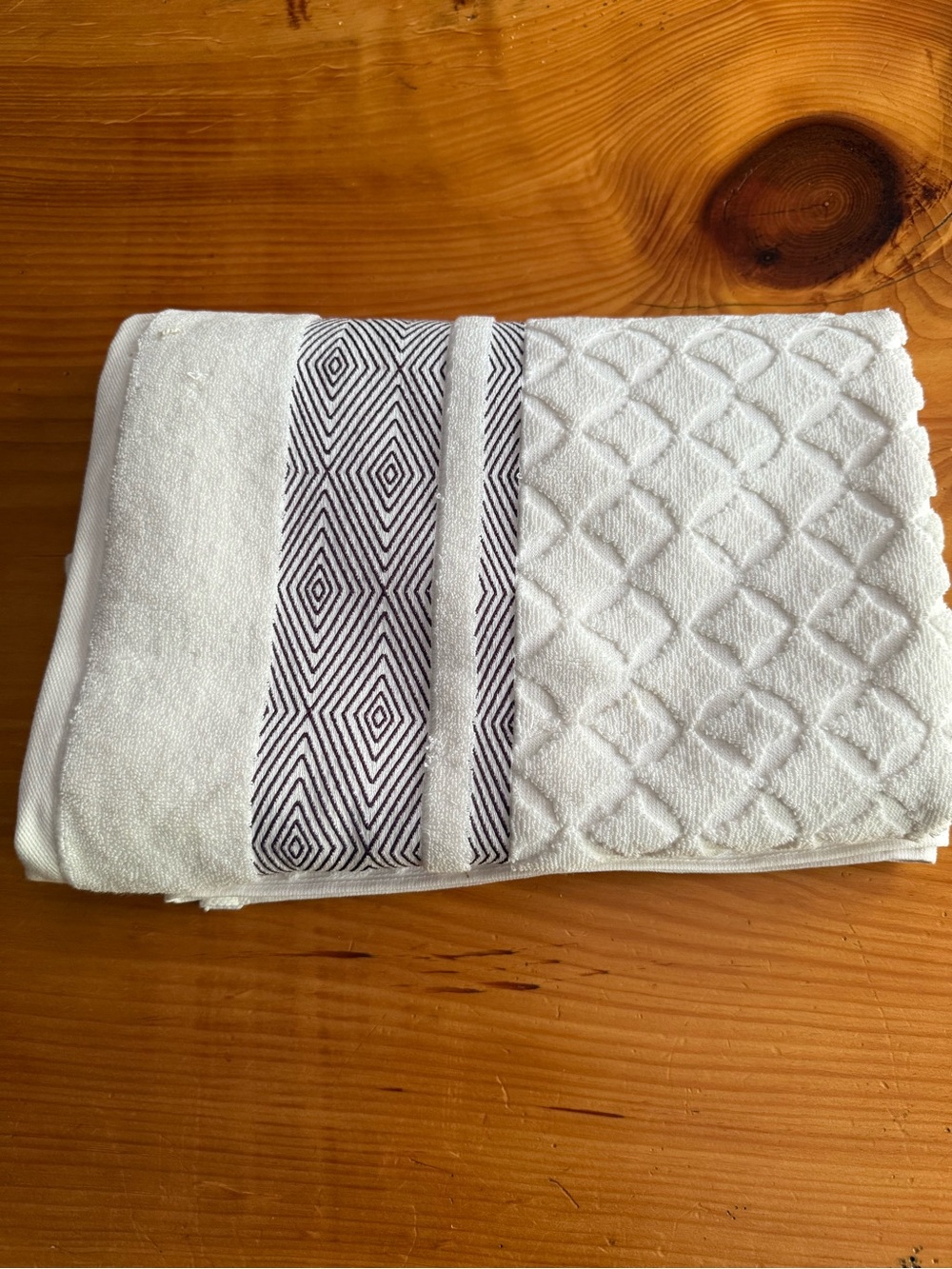 Cotton Bath Towel - White and purple Accent Made in Turkiye
